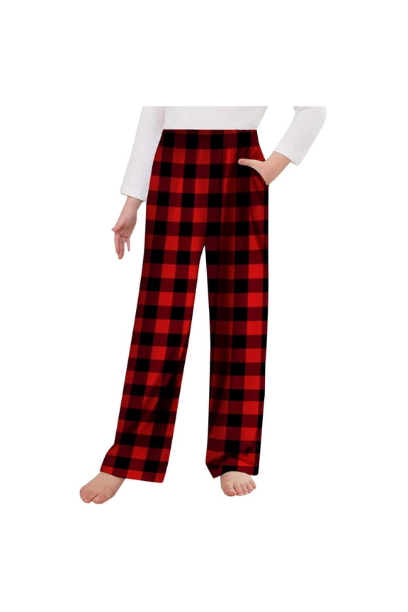 Boys Pants Boys All Day Grid Pattern Pants Loose Straight Fit Multi Color Elastic Drawstring Waist Trousers(4-5 Years,Red)
