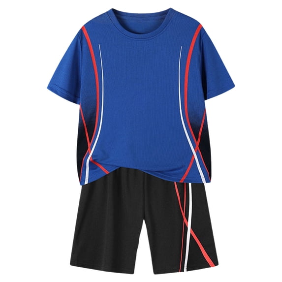 UYYX Boys Shorts Size 10-12 Tween Boys Clothes Summer Short Sleeve Top & Shorts Set 2-Piece Casual Outfit(15-16 Years,Blue)