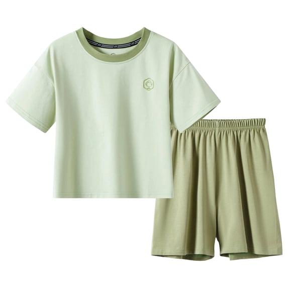 UYYX Boys Spring Outfits Tween Boys Clothes Summer Short Sleeve Top & Shorts Set 2-Piece Casual Outfit(13-14 Years,Green)