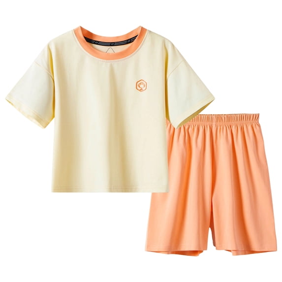 UYYX Boys Spring Outfits Tween Boys Clothes Summer Short Sleeve Top & Shorts Set 2-Piece Casual Outfit(17-18 Years,Orange)