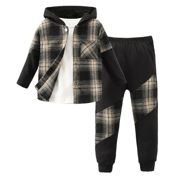 UYYX Boys Tracksuit Boys' Clothing Sets Toddler Boys Clothes Plaid Button Down Hooded Shirt   Sweatpants Fall Winter Outfits Set 6-7 Years