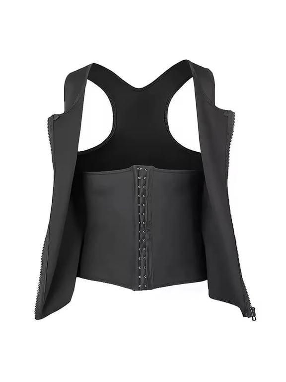 Compression Vest For Men Adult Male Breathable Compression Vest Dual Zip Hook Closure Sleeveless Body Top(XXL,Black)