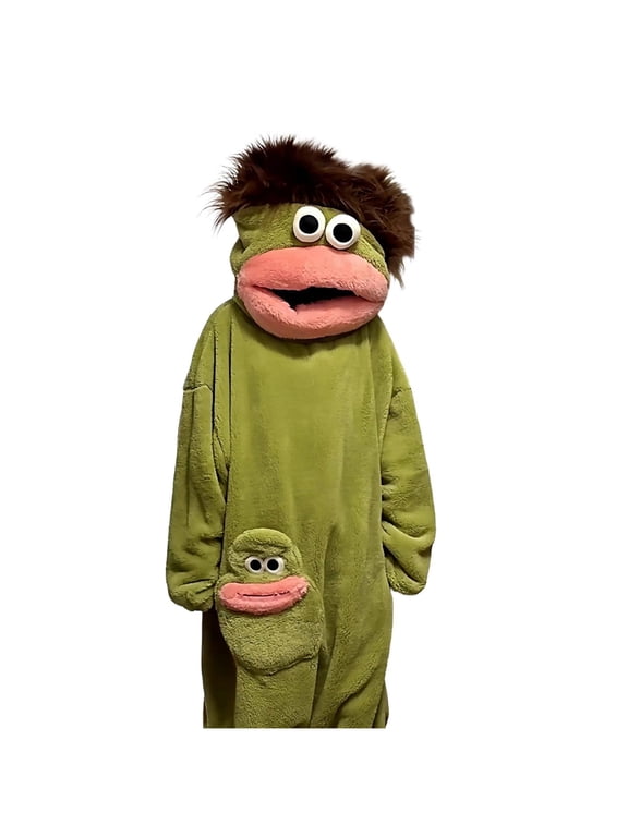 Frog Onesie Unisex Cute Big Mouth Cartoon Plush One Piece Sleep Jumpsuit Full Foot Soft Warm Winter Loungewear(Green,S)