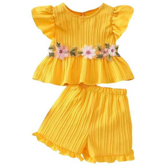 UYYX Girl Outfit 3T Girls Outfits Toddler Girls Summer Outfit Top And Shorts Clothing Set