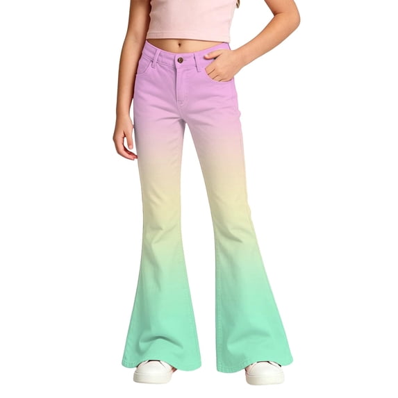 UYYX Girls Clothes Little Girls Bell‑Bottom Denim Trousers Pastel Wash Breathable Jeans for Autumn Spring Season(Light Purple,9-10 Years)