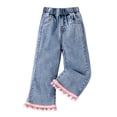 thumbnail image 1 of UYYX Girls Jeans Little Girls Light Wash Girly Bell Bottom Jeans Cuff Comfort Casual Pants for Autumn Spring（Blue,5 Years）, 1 of 5