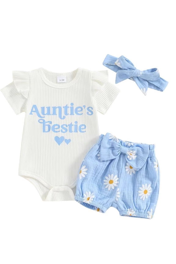 Girls Sets Baby Girl Summer Set Romper with Daisy Shorts(Blue,9-12 Months)