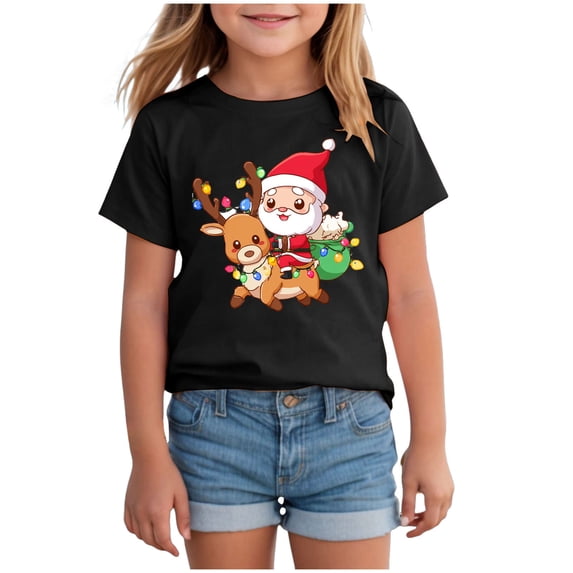 UYYX Girls' Tops, Tees & Blouses Christmas Shirts For Girls Girl T-Shirt - Kids Graphic Christmas Shirts Gifts Top 5-6 Years