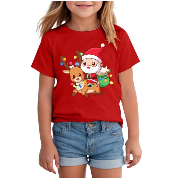 UYYX Girls' Tops, Tees & Blouses Christmas Shirts Kids Girls Short Sleeve T Shirts Kids Summer Tops Crewneck Tees 7-8 Years