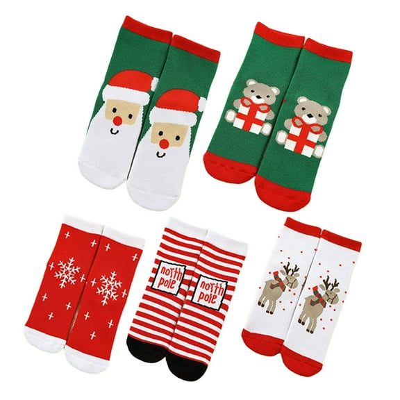 UYYX Kids Christmas Socks Mid-Calf Cartoon Print High Elastic Cotton Festive Holiday Socks for Boys & Girls Seasonal Wear