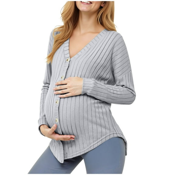 UYYX Maternity Shirt Maternity Long Sleeve Tops Women'S Maternity Shirts Knit Button Down Nursing Top Fall Maternity Clothes S