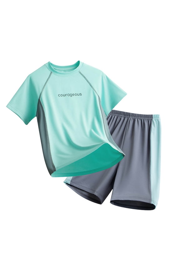 Size 7 Boys Clothes Tween Boys Clothes Summer T-Shirt And Shorts Set 2 Pieces Teen Trendy Outfits（7-8 Years,Blue)