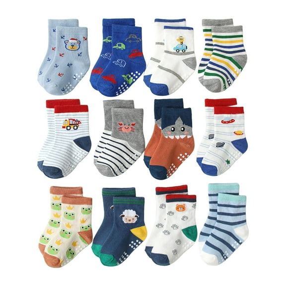 UYYX Socks For Toddler Boys 2T Socks Boy Non Slip Grip Ankle Socks With Non Skid Soles For Infants Toddlers Kids Boys Girls 0-1 Years Multi Pcs