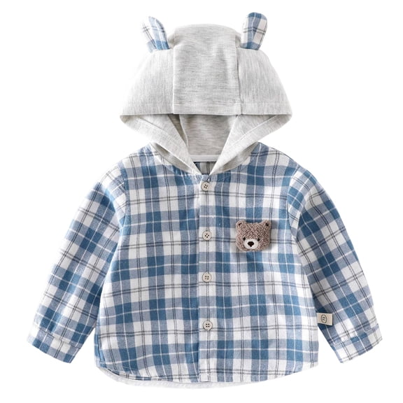 UYYX Toddler Button Down Shirt Boys Fall Shirts Toddler Kids Boys Girls Flannel Hooded Plaid Shirt Button Baby Clothes 1-2 Years