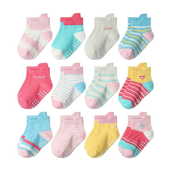 UYYX Toddler Girl Socks Socks Boys Toddler Grip Socks Non Slip Crew Cute Seamless Socks For Boys Girls Infants Kids 0-1 Years Multi Pcs