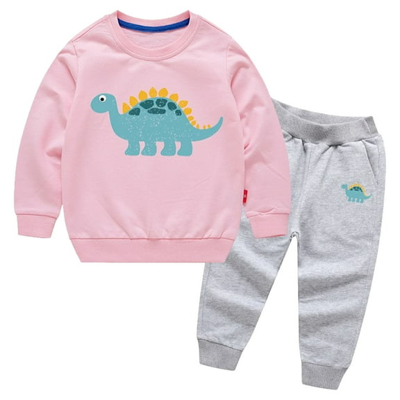 UYYX Toddler Winter Clothes 18 Month Boy Clothes Clothes Boy Girl Long Sleeve Sweatshirt Pullover Pant Fall Solid Color Outfit Pink