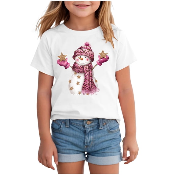 UYYX White Shirt Girls Christmas Shirts For Kids Girls Short Sleeve T Shirts Kids Summer Tops Crewneck Tees 1-2 Years