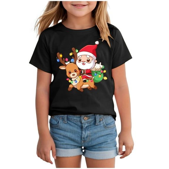 UYYX White Shirt Girls Christmas Shirts For Kids Girls Short Sleeve T Shirts Kids Summer Tops Crewneck Tees 7-8 Years