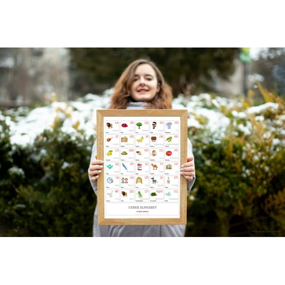 UZBEK Alphabet POSTER Print With Words And English Translations (16 x 20 inches)