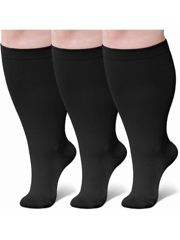 3 Pack Plus Size Compression Socks for Women & Men, Extra Wide Compression Socks Calf Knee High Stockings