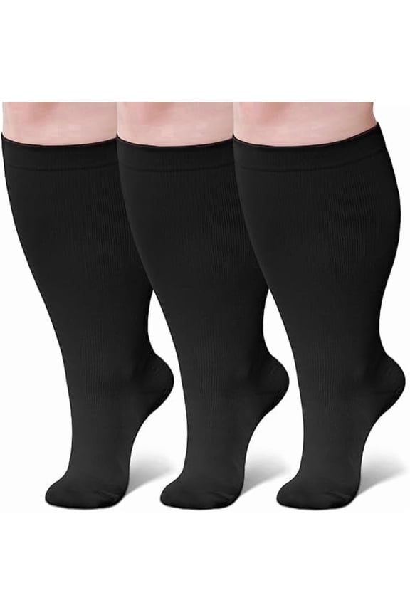 3 Pack Plus Size Compression Socks for Women & Men, Extra Wide Compression Socks Calf Knee High Stockings