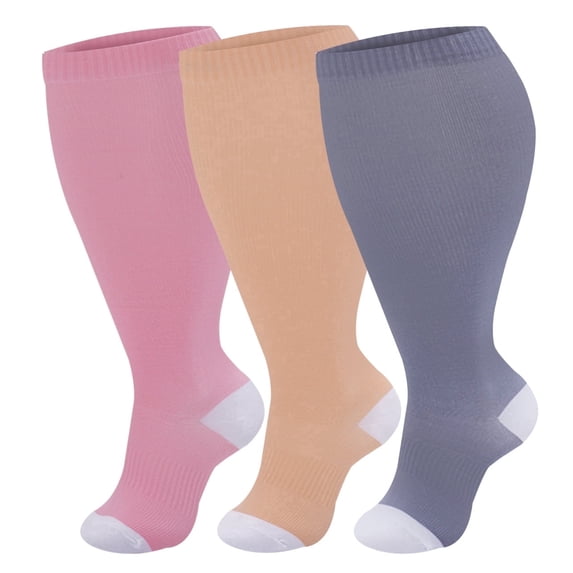 UZMOG 3 Pack Plus Size Compression Socks for Women & Men, Extra Wide Calf Compression Socks Knee High Stockings