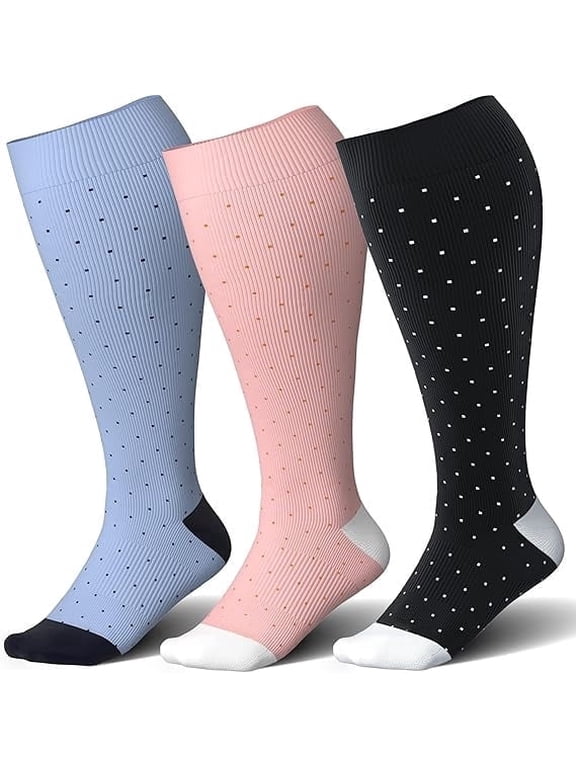 3 Pack Plus Size Compression Socks for Women & Men, Extra Wide Compression Socks Calf Knee High Stockings