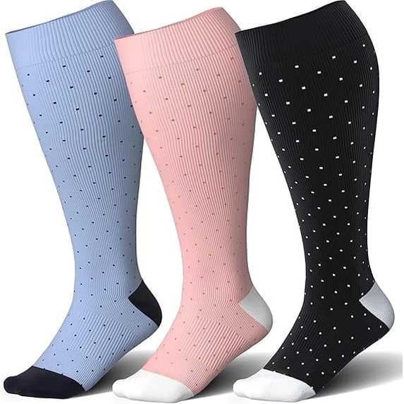 UZMOG 3 Pack Plus Size Compression Socks for Women & Men, Extra Wide Compression Socks Calf Knee High Stockings