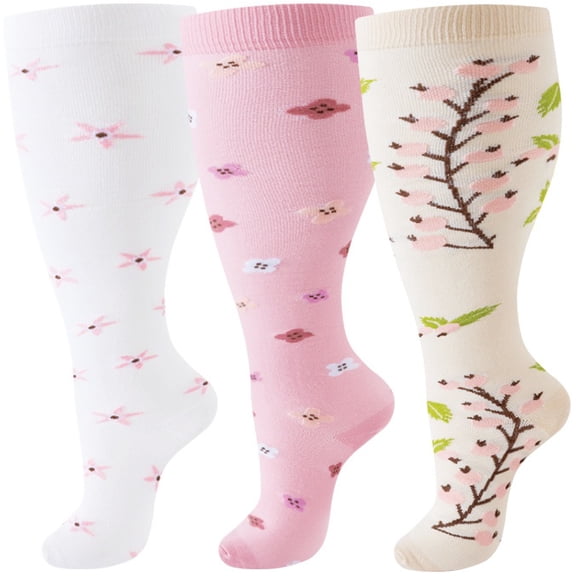 UZMOG 3 Pack Plus Size Compression Socks for Women & Men, Extra Wide Compression Socks Calf Knee High Stockings