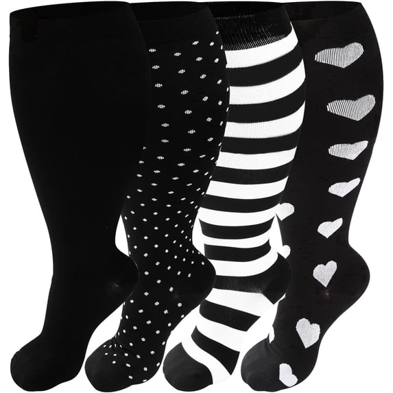 UZMOG 4 Pack Plus Size Compression Socks for Women & Men, Extra Wide Compression Socks Calf Knee High Stockings