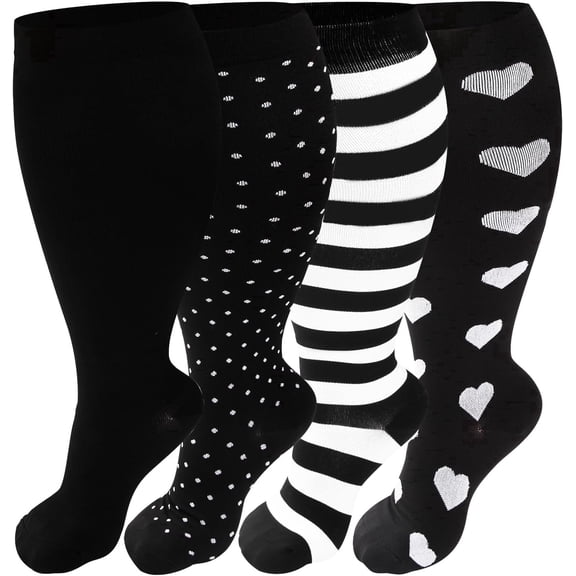 UZMOG 4 Pack Plus Size Compression Socks for Women & Men, Extra Wide Compression Socks Calf Knee High Stockings