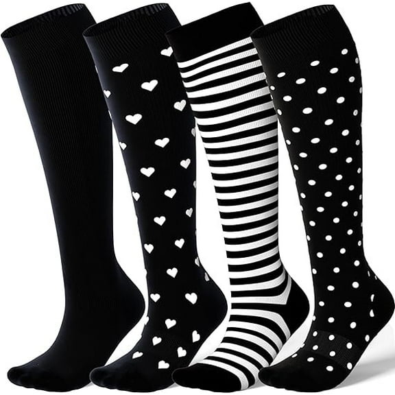 UZMOG 4Pairs Compression Socks for Women & Men 15-20 mmHg,Best Support for Cycling Athletic Hiking Running