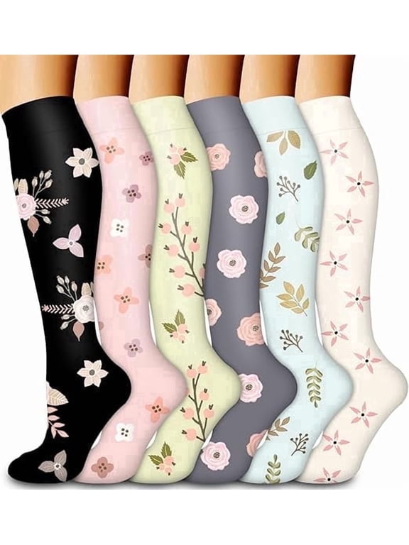 6 Pairs Compression Socks for Women & Men Socks for Running, Athletic Sports