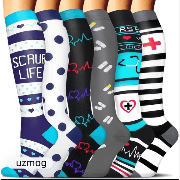 UZMOG 6Pairs Compression Socks for Women & Men, Compression Socks Support Knee High Socks for Running,Nurses,Travel