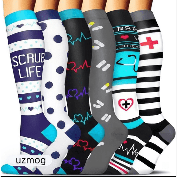 UZMOG 6Pairs Compression Socks for Women & Men 15-20 mmHg, Medical Compression Socks Support Knee High Socks for Running,Nurses,Travel