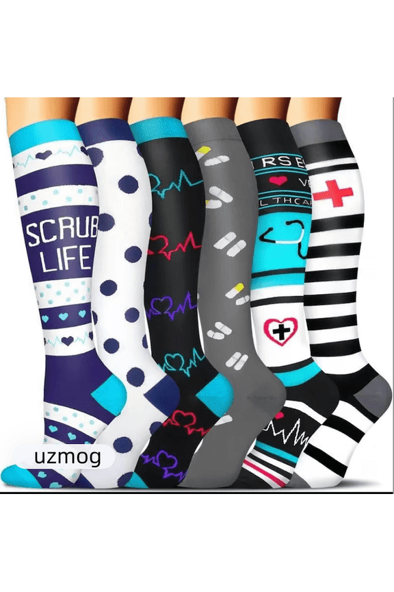 6Pairs Compression Socks for Women & Men 15-20 mmHg, Medical Compression Socks Support Knee High Socks for Running,Nurses,Travel