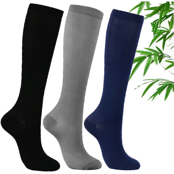 UZMOG Bamboo Viscose Compression Socks for Women Men (3 Pairs) 15-20 mmHg Knee High Support for Nurses Travel Pregnant