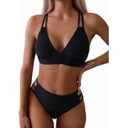 UZMOG Bikini Sets for Women, Swimsuit for Women Push Up V Neck Bathing Suit Cross Back Two Piece Swim Suits for Women, Black