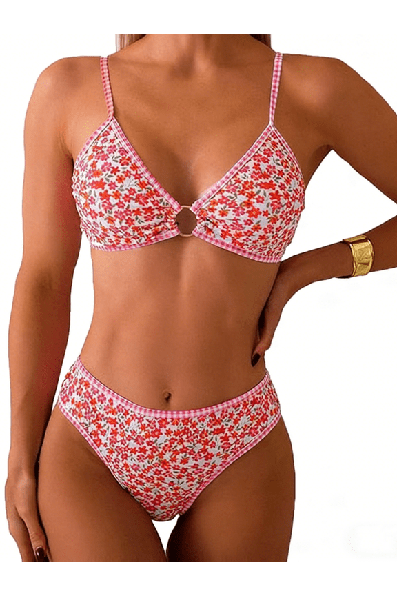 Bikini Sets for Women, Swimsuit for Women O Ring Linked Two Piece Bathing Suit Floral Printed Swim Suits for Women