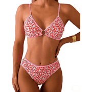 UZMOG Bikini Sets for Women, Swimsuit for Women O Ring Linked Two Piece Bathing Suit Floral Printed Swim Suits for Women