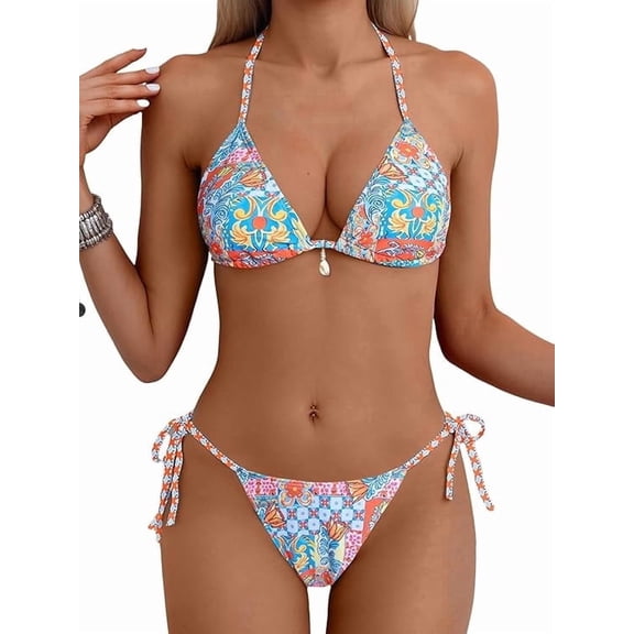 UZMOG Bikini Sets for Women, Womens Swimsuits Sexy Halter Bathing Suits Triangle Top String Two Piece Swimsuit for Women