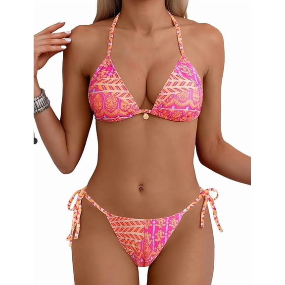 UZMOG Bikini Sets for Women, Womens Swimsuits Sexy Halter Bathing Suits Triangle Top String Two Piece Swimsuit for Women