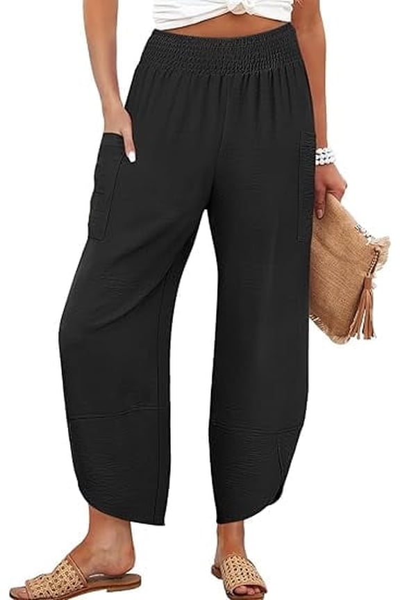 Black Pants for Women, Summer Casual Wide Leg Pants Women Palazzo Linen Pants Beach Work Trousers