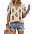 thumbnail image 1 of UZMOG Boho Tops for Women, Summer V-Neck Tie Front Peasant Blouses Casual Puff Sleeve Loose-Fit Flowy Shirts Beach Vacation, 1 of 7