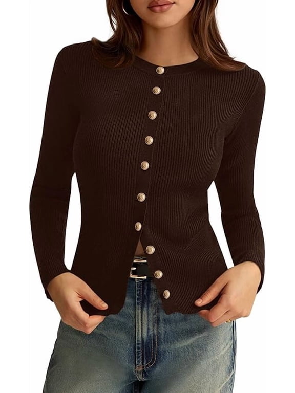 Cardigan Sweaters for Women, Lightweight Long Sleeve Button up Ribbed Knit Tops Winter Fashion Clothes