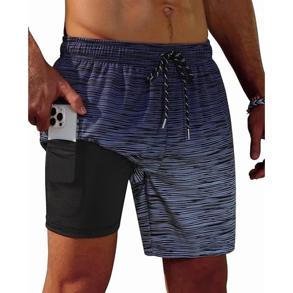 UZMOG Mens Swim Trunks,Mens Bathing Suit Swim Shorts with Compression Liner Pockets Quick Dry Swim Trunks Men