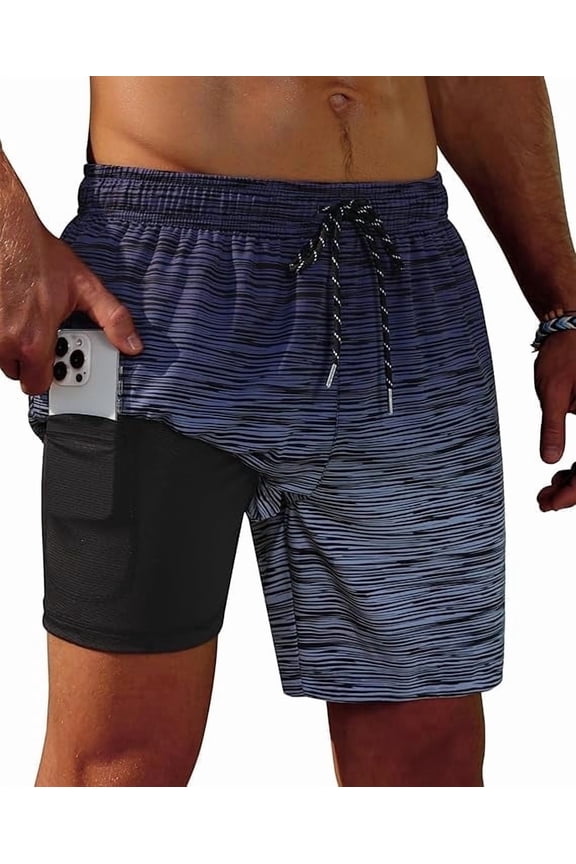 Mens Swim Trunks,Mens Bathing Suit Swim Shorts with Compression Liner Pockets Quick Dry Swim Trunks Men