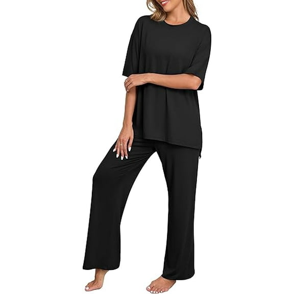 UZMOG Pajamas for Women Set, 2 Piece Lounge Set Short Sleeve Tops and Long Pants Soft Pjs Loungewear with Pockets