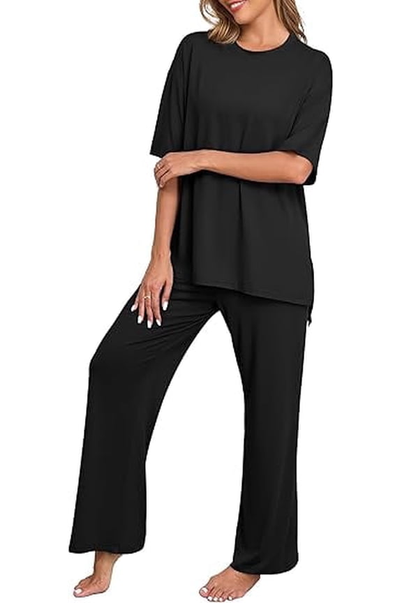 Pajamas for Women Set, 2 Piece Lounge Set Short Sleeve Tops and Long Pants Soft Pjs Loungewear with Pockets