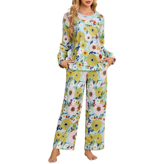 UZMOG Pajamas for Women Set, 2 Piece Pjs Long Sleeve lounge sets for women, Oversized Sleepwear with Pockets